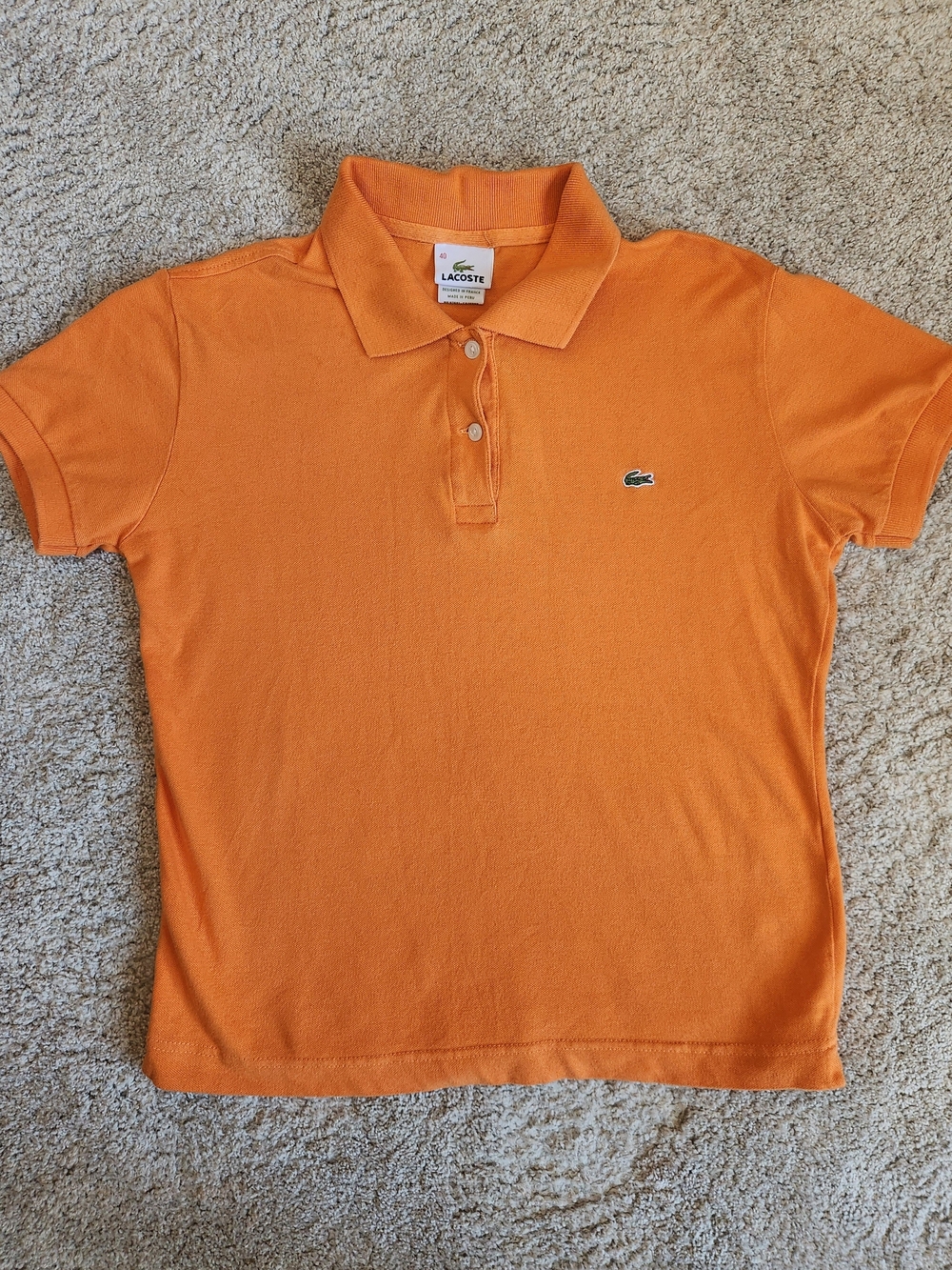 Lacoste Womens Orange Polo with Embroidered Crocodile Size 40 (Med)